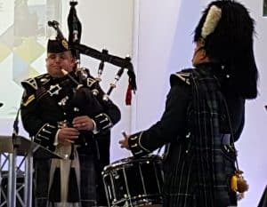 Pipers playing out the delegates at SWLEP Business Growth Conference